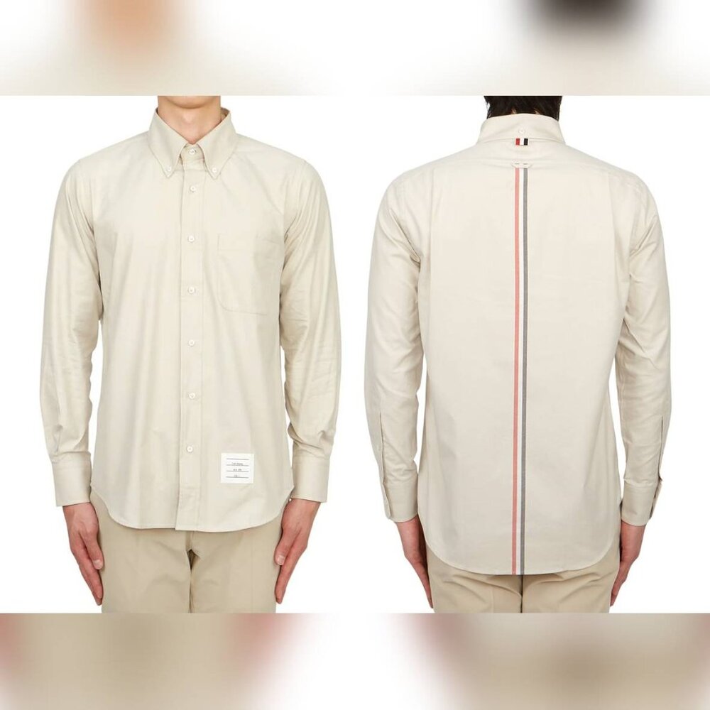 Thom Browne AW/23 Beige Cotton Flannel Back-Stripe Shirt